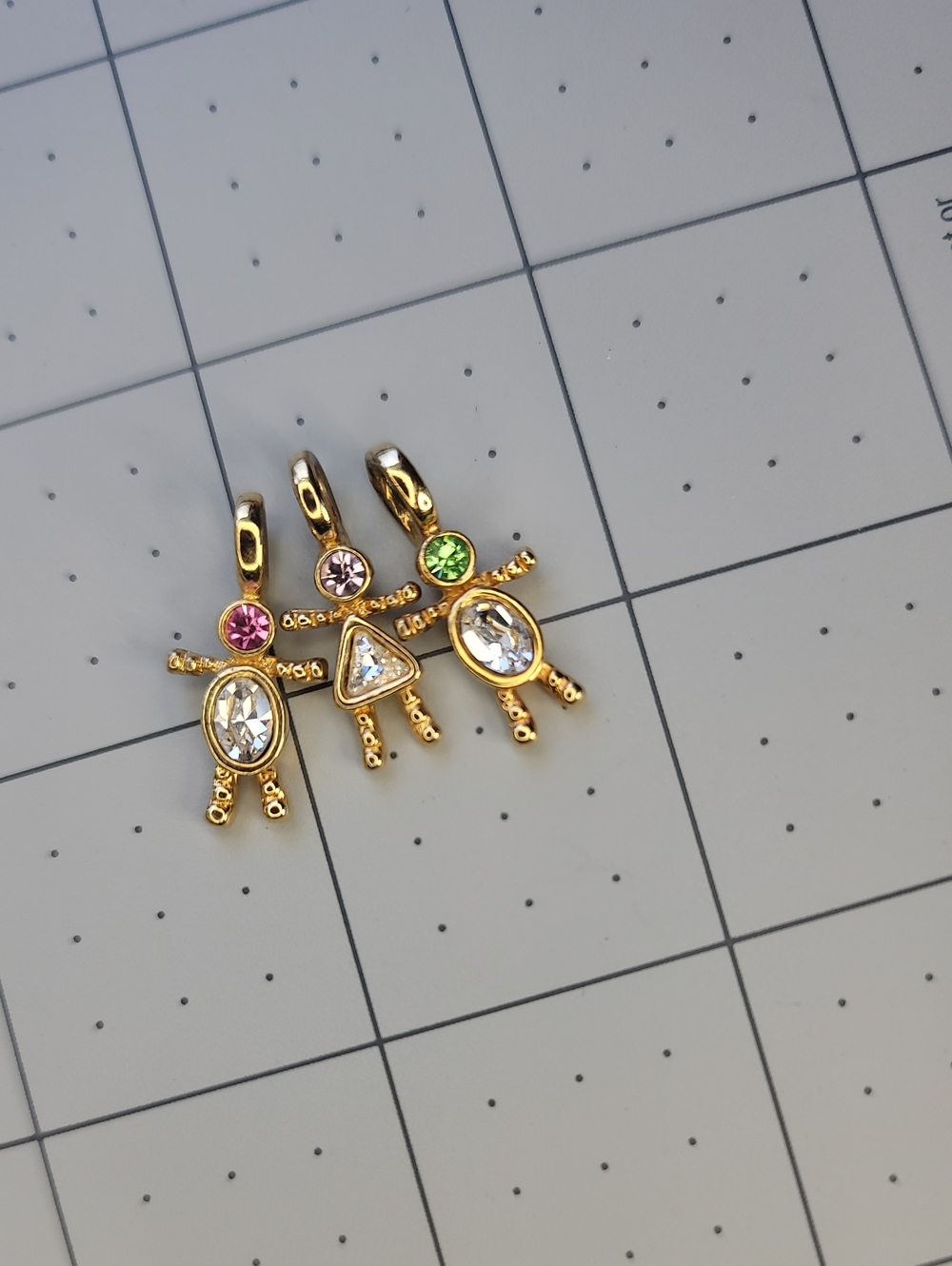 Gold-Tone Crystal Children Charms with Pink, Purple & Green Accent Stones